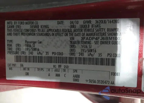 2011 Ford Fiesta Ses from USA, damaged, VIN 3FADP4FJ6BM100274